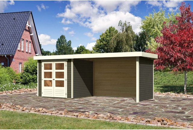 Karibu Holz-Gartenhaus Boras mit Flachdach in Terragrau, lackiert, B/T/H: 213 x 211 x 209 cm - Bild 1