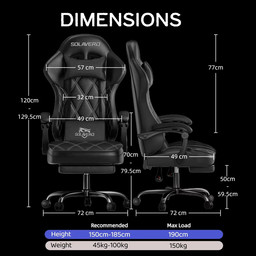 Ergonomischer Gaming-Stuhl FRODROVIA mit Massage-Lendenwirbelstütze und Liegefunktion, atmungsaktives PU-Leder, schwarz-weiß, mit verstellbaren Armlehnen und Kopfstütze - Bild 3