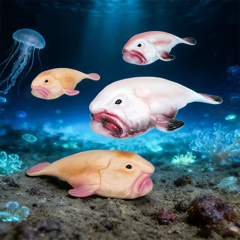 Oenux Tiefseefisch Blobfish Psychrolutes Marcidus Actionfigur aus PVC als Lernspielzeug für Kinder - Bild 4