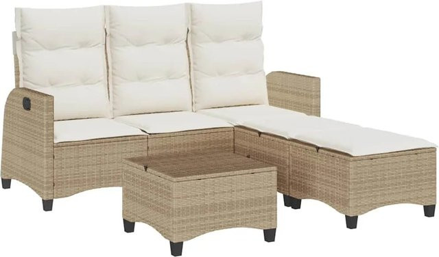 vidaXL 3-tlg Garten-Sofagarnitur in L-Form mit Kissen und Ottoman, Beige, Poly Rattan und Metallrahmen - Bild 1