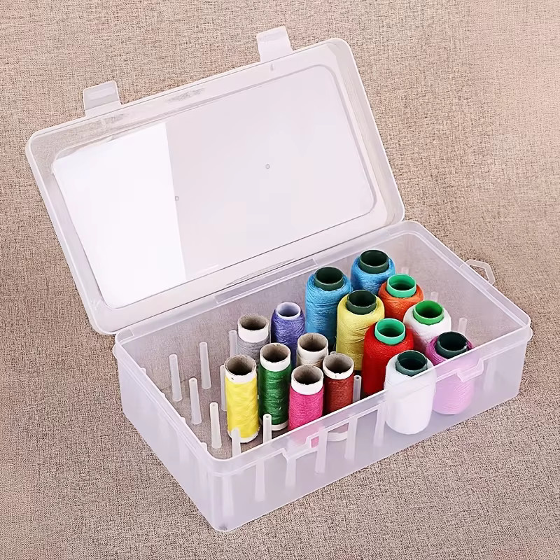Transparente Plastik-Nähbox mit Deckel für 42 Spulen, Tragbarer Nadel- und Fadenorganizer für Haushalt und Kleiderreparatur - Bild 3