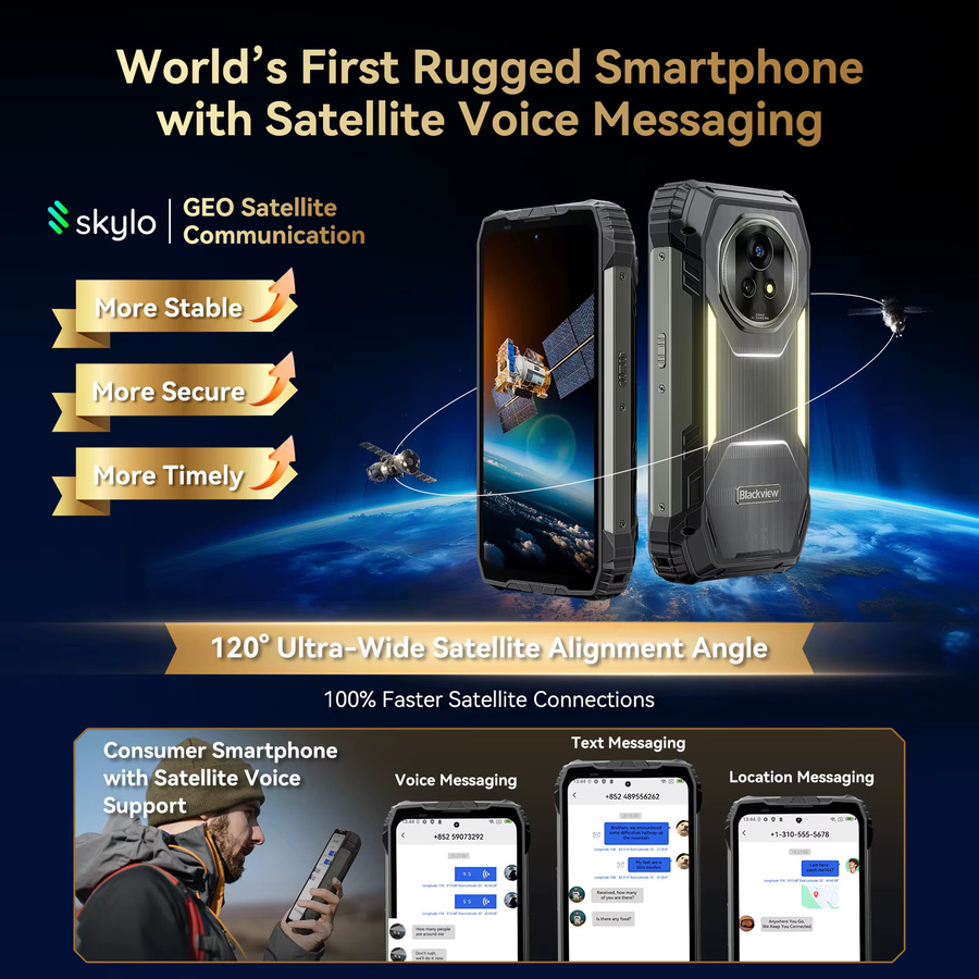 Blackview XPLORE 2 Robustes Satelliten-Smartphone in Schwarz mit Android 15, 20000mAh Akku und 6,73 Zoll 3,2K 120Hz AMOLED-Display - Bild 2