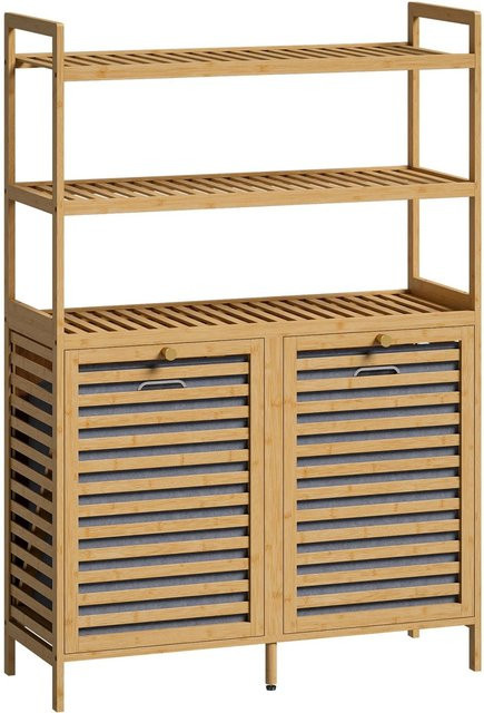 HOMCOM Wäschekorb Schrank aus Bambus und Vliesstoff in Eiche, Fassungsvermögen 80l, B/T/H: 30 x 30 x 118 cm - Bild 1