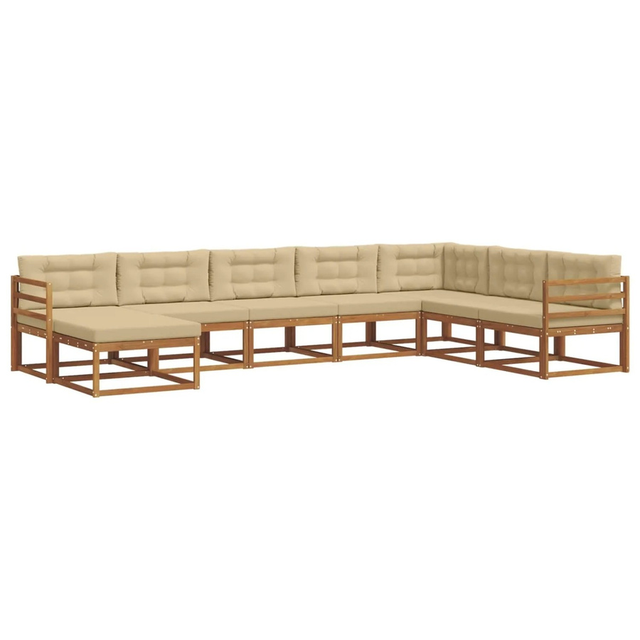 vidaXL Outdoor-Sofagarnitur in L-Form aus Akazienholz mit 8-teiligem Set und Kissen in Natur und Beige - Bild 2