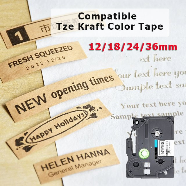 Tze Kraft Color Washi Tape Tee-Siegelaufkleber kompatibel mit Brother P-touch PT-E550W E300 PTH110 E1000PRO P750W PT-H110 D210 - Bild 1