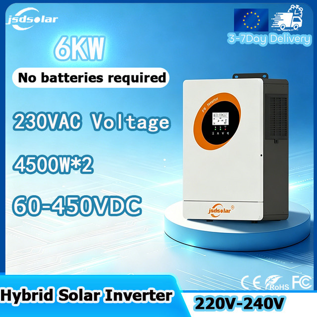 Jsdsolar 6KW Einphasiger PV-Solarwechselrichter Hybrid mit Dual-MPPT, 9000W Eingangsleistung, Reiner Sinuswellen-Wechselrichter in Weiß mit WLAN-Überwachung und Smart-LCD-Display - Bild 1