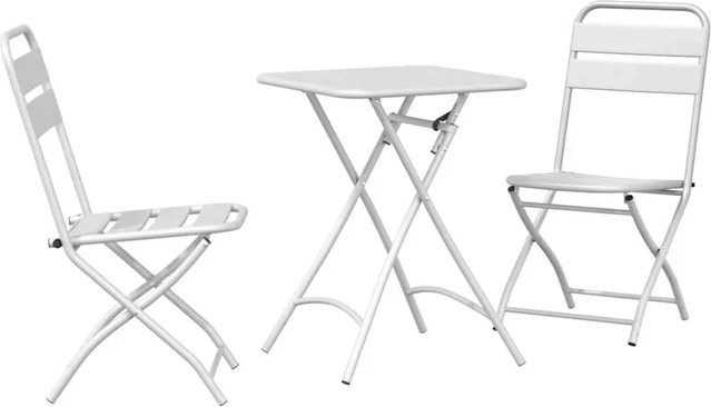 vidaXL 3-teiliges Klapp-Bistro-Set aus weiß lackiertem Metall für Garten, Balkon und Terrasse - Bild 1