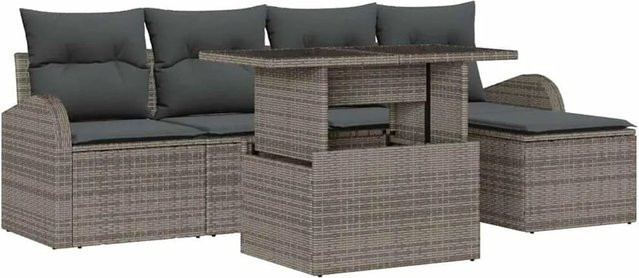 vidaXL Garten-Sofa-Set aus Polyrattan in Grau mit 6 Teilen und Kissen - Bild 1