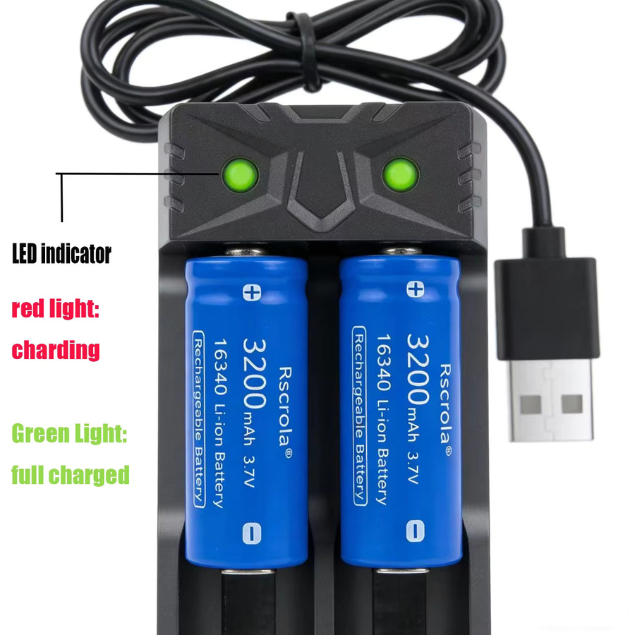 Rscrola Li-Ionen-Akku 16340 mit USB-Ladegerät, 3,7 V, 3200 mAh, Blau - Bild 5