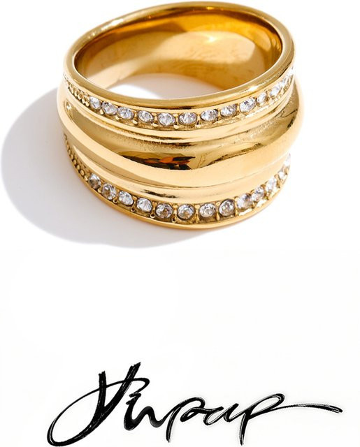Yhpup Ring Edelstahl, Zirkonia, Platinfarbe, Unisex - Bild 1