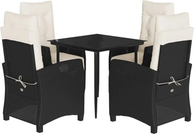 vidaXL 5-teilige Garten-Essgruppe aus Poly Rattan in Schwarz mit Kissen und Glastisch - Bild 1