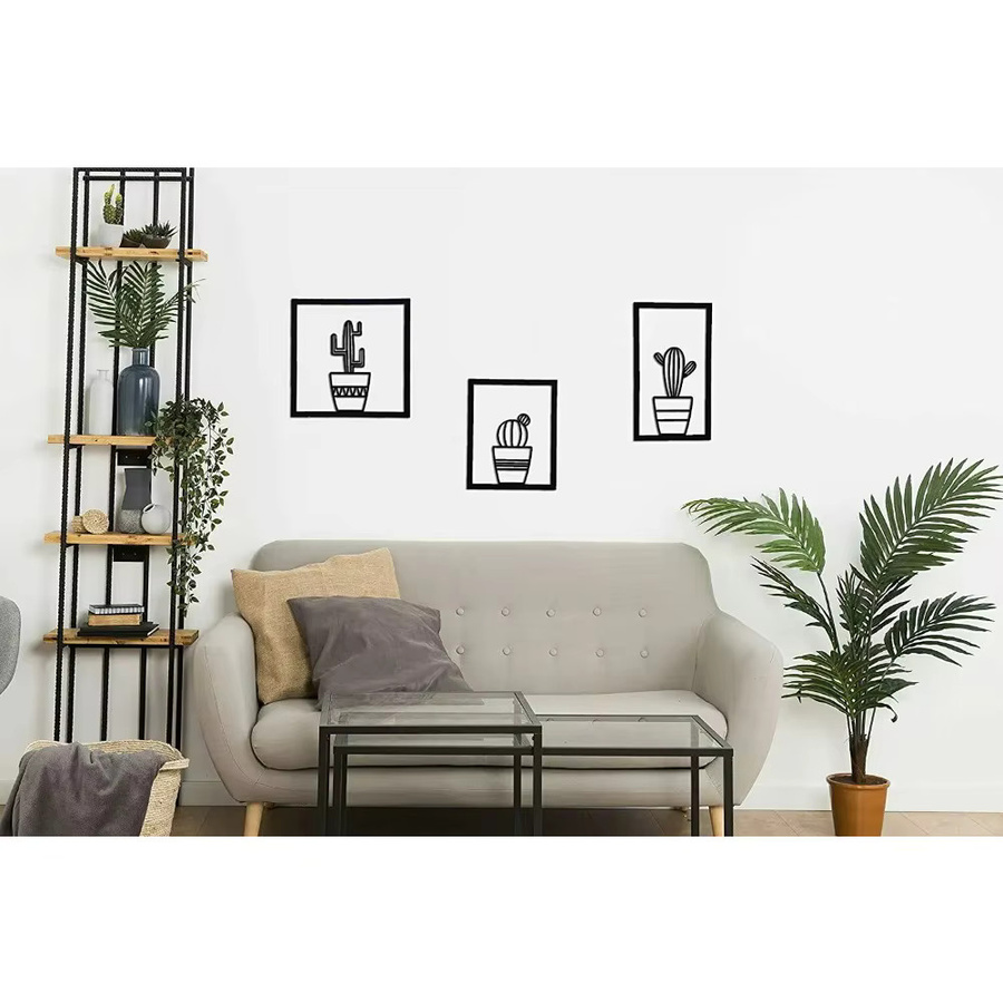 3er-Set Metall-Kaktus-Wandkunst von CIFBUY in Schwarz und Silber für moderne Wanddekoration mit floralem Design - Bild 2