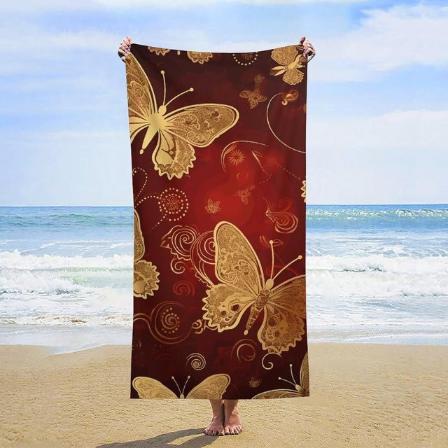 JMG Household Supplies Musiknoten Strandtuch, rot, sandfreies und schnelltrocknendes Mikrofaser-Handtuch, B/T: 100 x 50 cm - Bild 1