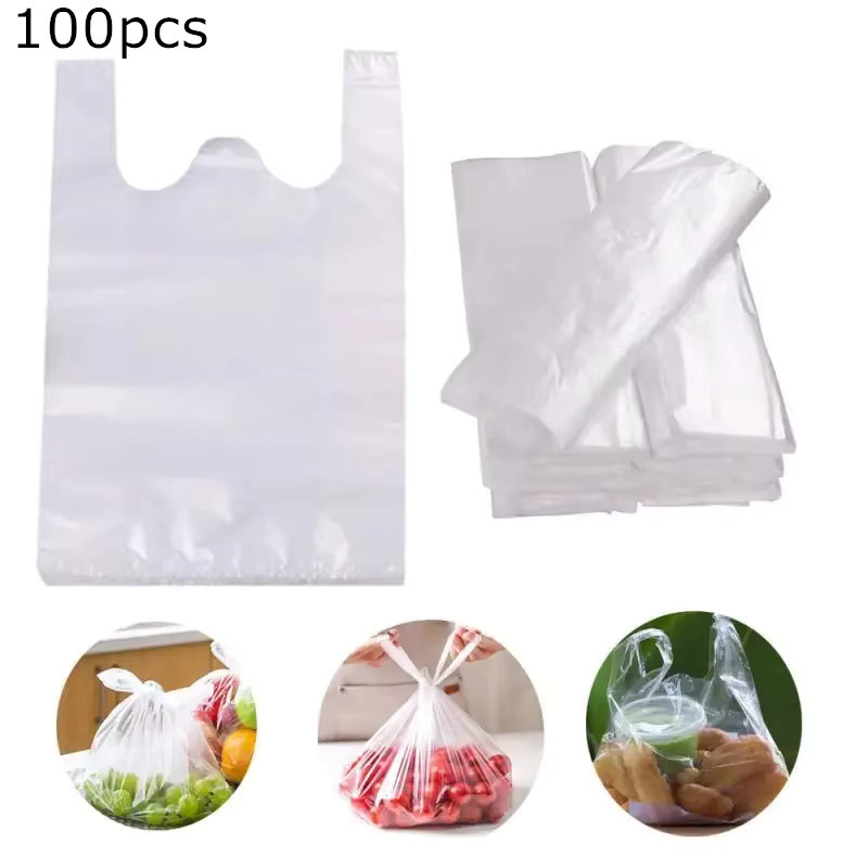100 Stück transparente Plastik-Einkaufstüten mit Griff für Lebensmittel und Supermarkt-Einkäufe - Bild 2
