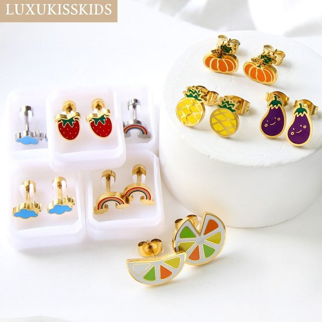LUXUKISSKIDS Ohrstecker Edelstahl, Kirsch-Regenbogen, Damen - Bild 1