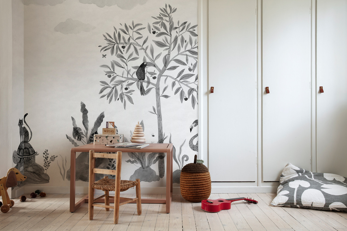 Sandberg Mural Wilton Textilvorhang Floral Scandinavian Design in Grau - Bild 1