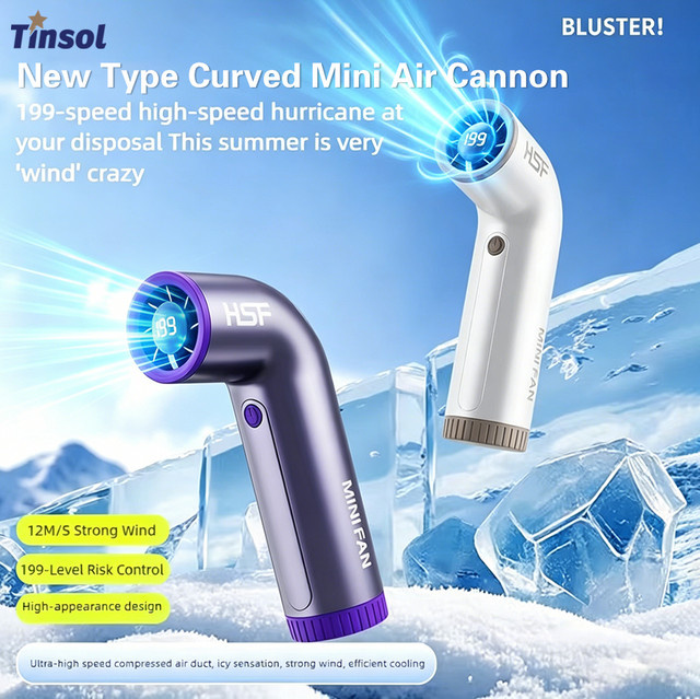 TINSOL Mini-Ventilator in Weiß mit 4000 mAh Akku, 199 Geschwindigkeitsstufen und Turbo-Digitalanzeige zur stufenlosen Geschwindigkeitsregelung via USB-Aufladung - Bild 1