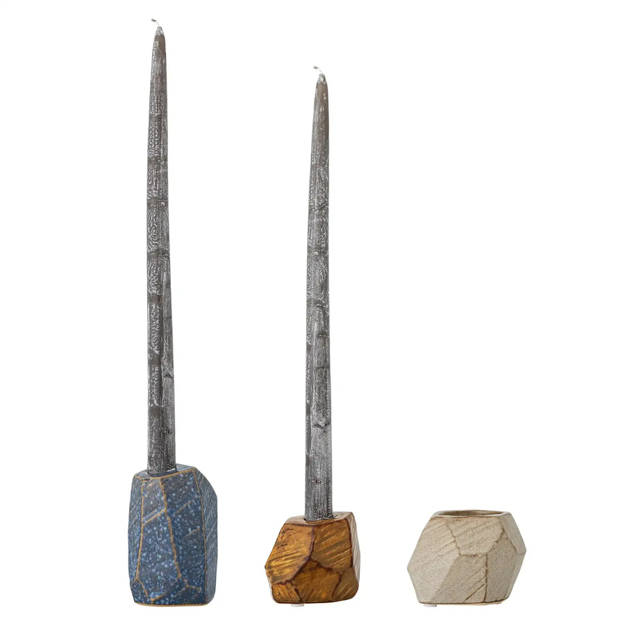Bloomingville Kerzenhalter Kimber aus Keramik im 3er Set in Blau und Beige - Bild 1