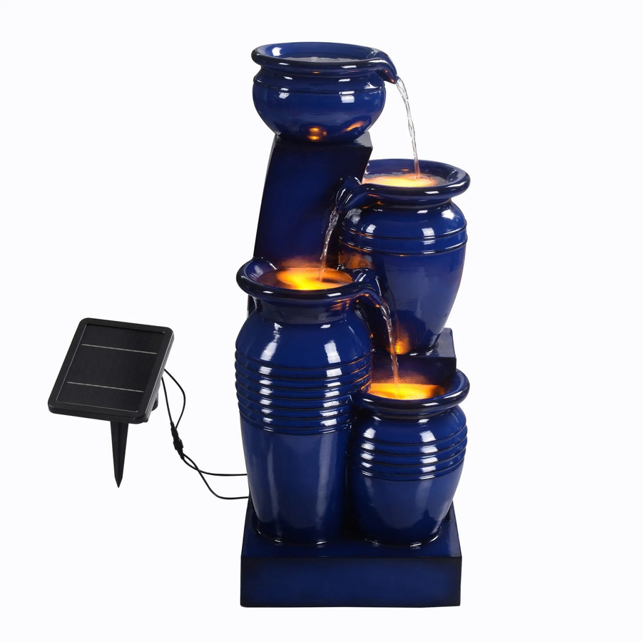 Teamson Home Solar Wasserbrunnen Cascade 4-stufig mit LED in Navy Blau, Höhe: 73 cm - Bild 2