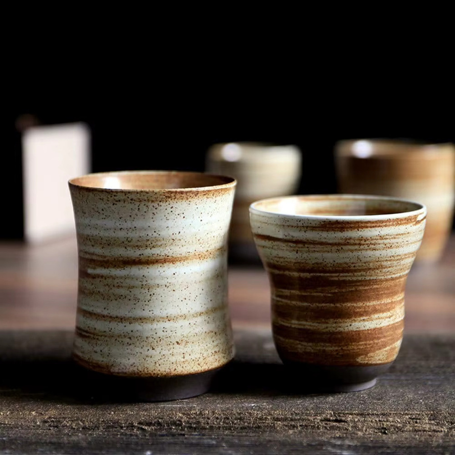 Handbemalte japanische Raku-Keramiktasse mit Streifenmuster für Tee und Kaffee, 100 ml - Bild 4