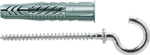 Fischer Universaldübel UX aus Nylon mit Rundhaken, Durchmesser: 6 mm, Länge: 35 mm, Farbe: Silber/Grau - Bild 1