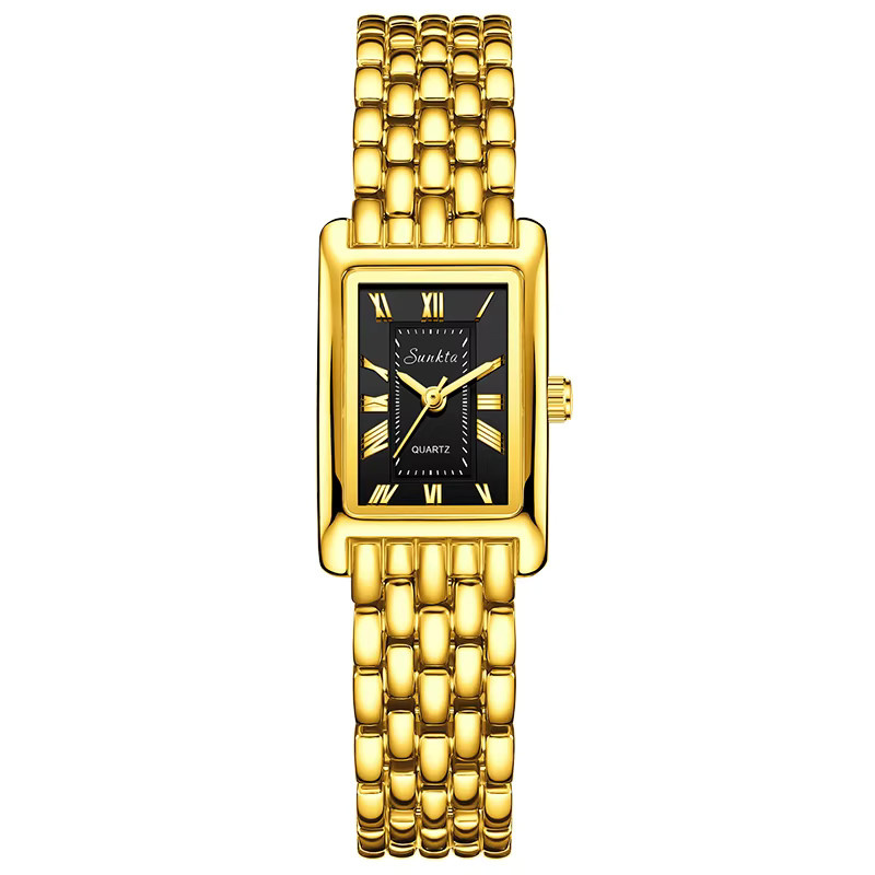 SUNKTA Armbanduhr Quarz, Edelstahl, Gold, Eckig, Damen - Bild 5