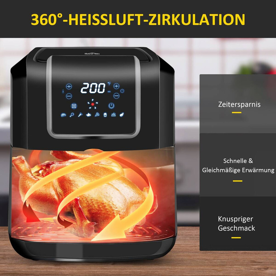HOMCOM Heißluftfritteuse Schwarz mit 6,5 l Fassungsvermögen, B/H/L: 29 x 36,5 x 33,8 cm - Bild 4