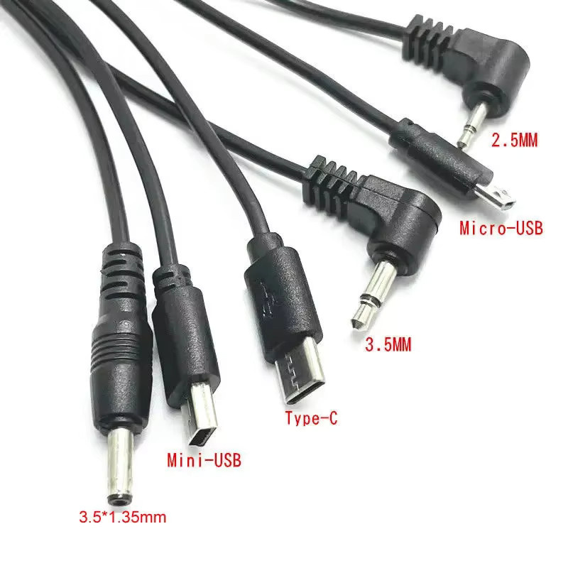 Multi-Ladekabel USB A auf USB C, Micro USB und Mini USB mit USB auf Aux DC 2,5 mm/3,5 mm Mono-Audiostecker in Schwarz - Bild 2