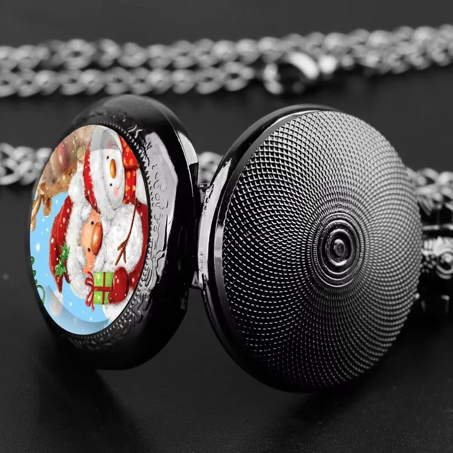 Kreative digitale Quarz-Taschenuhr als Anhänger mit Glaskuppel und Motiv Weihnachtsmann oder Schneemann, Multicolor - Bild 2