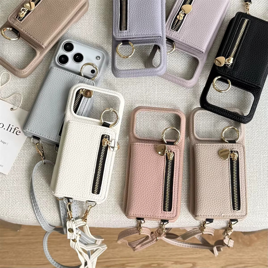 Leder-Handyhülle mit Brieftasche und Crossbody-Schultergurt für Apple iPhone, Farbe: Weiß - Bild 5