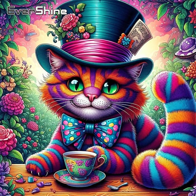 Evershine Diamant-Mosaikbild Katze mit Blumen aus Strass-Steinen, Vollquadrat-Stickerei, Mehrfarbig, B/T/H: 20 x 20 x 20 cm - Bild 1