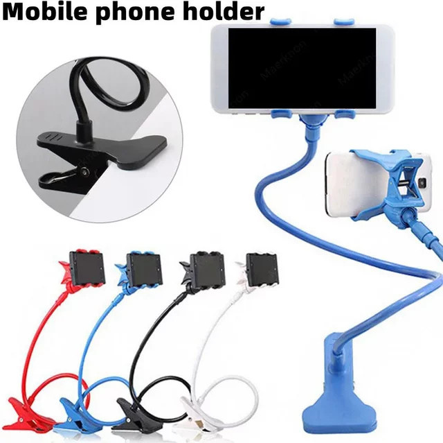 360-Grad Universal Schwanenhals-Ständer für Mobiltelefone und Smartphones in Blau mit Tischclip und flexibler Halterung - Bild 1