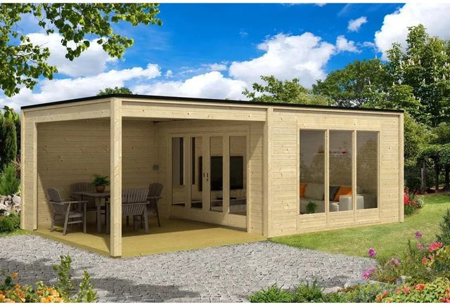 Alpholz Gartenhaus Design Cubus-Plus-40 Flachdach in Naturbelassen, B/T: 680 x 380 cm - Bild 1