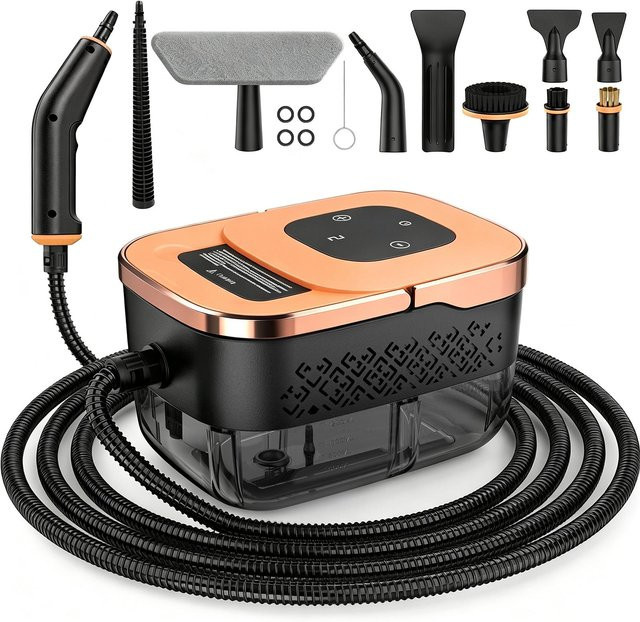 YADIMI Handdampfreiniger 1500W mit 4 bar Druck, 10 Zubehörteile, 6-stufig einstellbar, orange - Bild 1