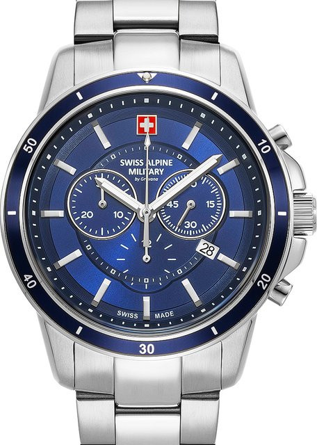 Swiss Alpine Military Chronograph, Quarz, Edelstahl, Blau, 44 mm, Herren - Bild 1