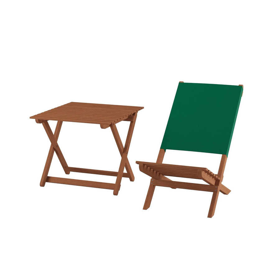 Erst-Holz Anglerstuhl und Tisch Set aus Massiv Buche mit grünem Stoffbezug - Bild 2