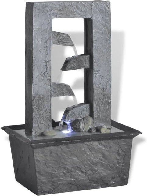 vidaXL Zimmerbrunnen aus Polyresin mit LED-Beleuchtung in Grau, B/T/H: 15,8 x 11,8 x 24 cm - Bild 1