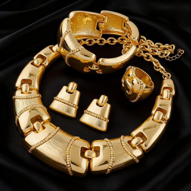 Schmuckset Halskette, Ohrringe, Gold, Damen - Bild 1