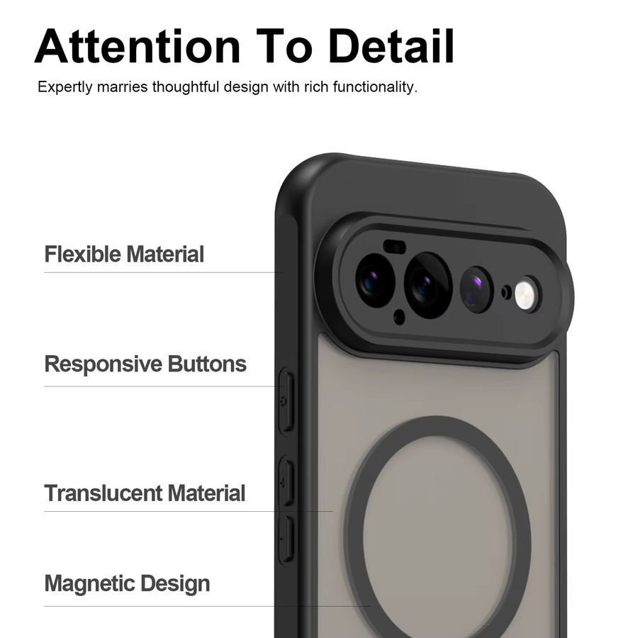 MagSafe kompatible matte Handyhülle für Google Pixel 11 Pro XL, 10 Pro XL, 9, 9A in Schwarz, stoßfeste Hartschale - Bild 6