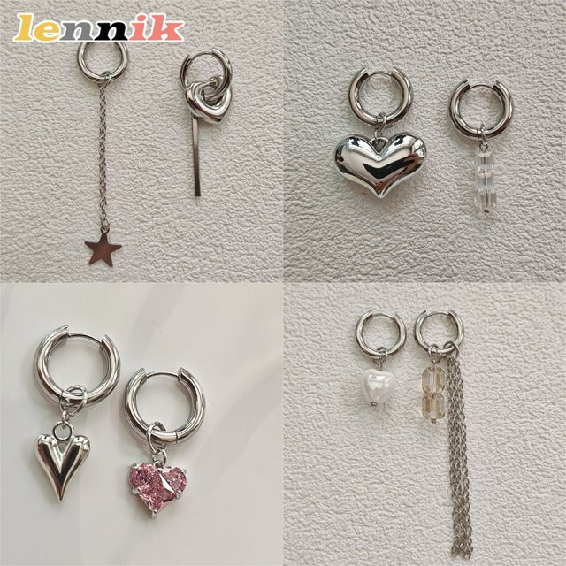 LENNIK Ohrringe, Doppelringe mit Stern und Herz, Silber, Damen - Bild 1