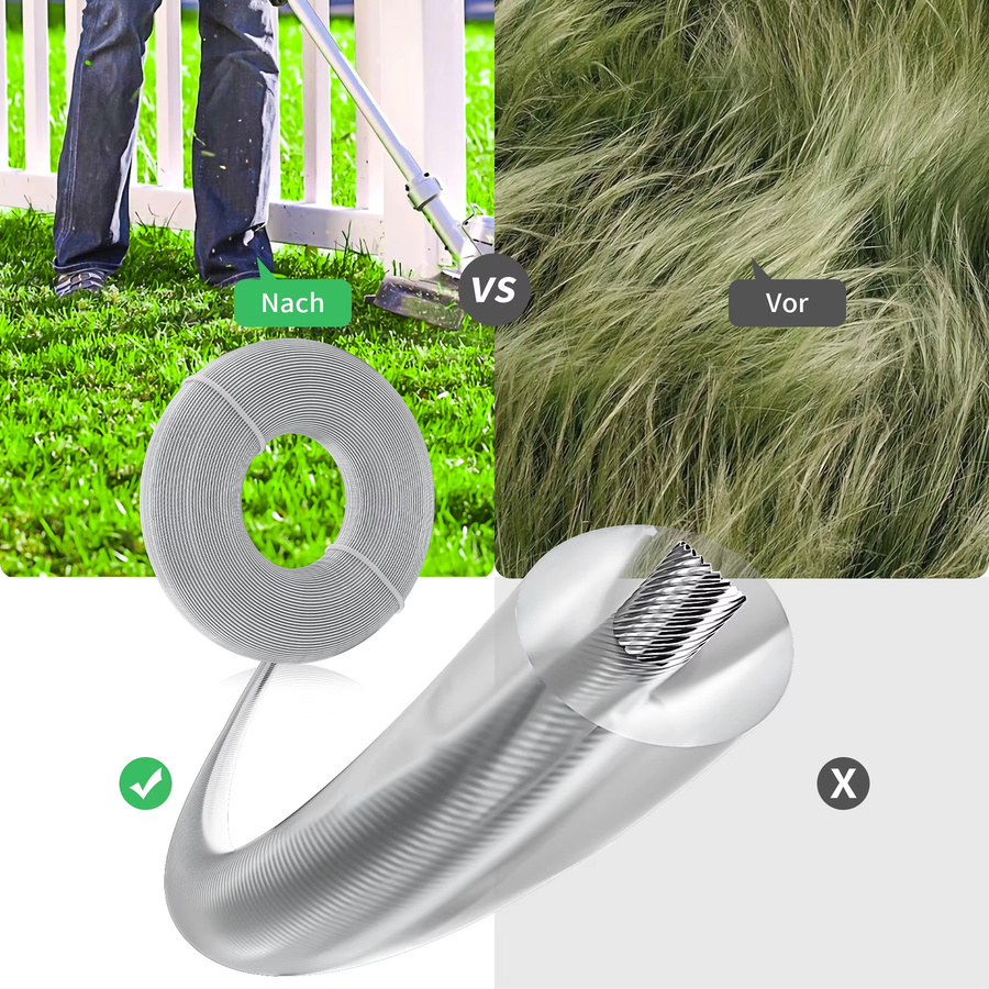 Stahldraht-Trimmerfaden für Rasentrimmer und Motorsensen, Rundmähfaden in Silber, Durchmesser: 3 mm, Länge: 50 m - Bild 3
