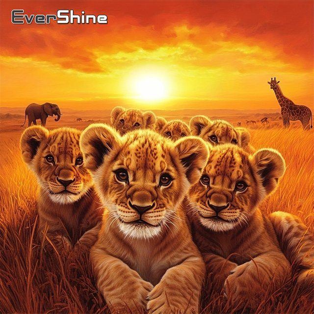 EverShine DIY Tier-Diamant-Mosaik Löwen-Giraffen-Gemälde mit Sonnenuntergang, 5D Strass-Stickerei in Multicolour, B/H: 20 x 20 cm - Bild 1
