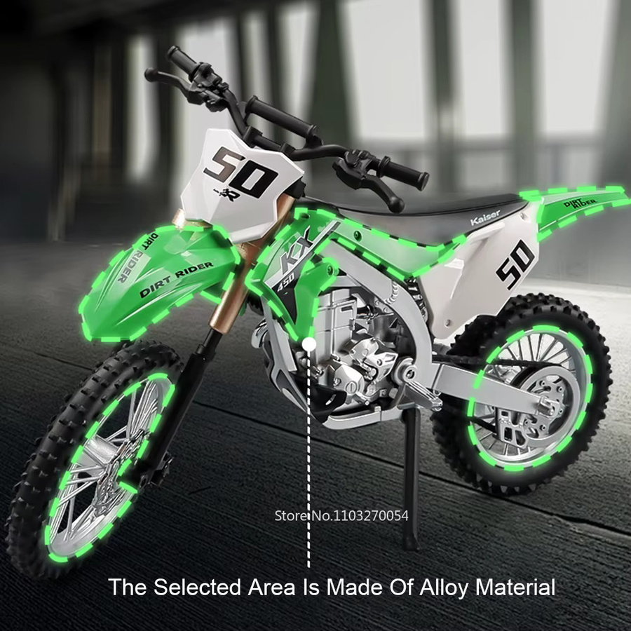 MAKEDA Kawasaki KX450 Ninja 400 Motorrad Modell, 1:12, Metall, Grün - Bild 4