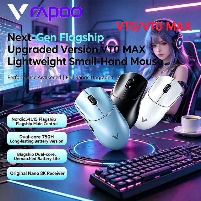 Rapoo VT0 MAX Dual 8KHz Kabellose Gaming-Maus in Blau mit 45000 DPI und PAW3950 Chip für FPS-Gaming - Bild 1