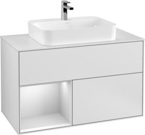 V&B Waschtischunterschrank Finion 100 mit Regal links, Weiß lackiert, Breite: 100 cm, Höhe: 50,1 cm, Tiefe: 50,1 cm - Bild 1