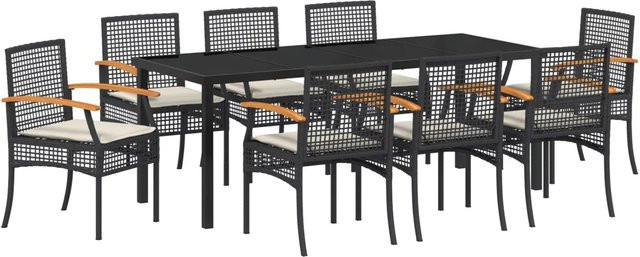 vidaXL Garten Essgruppe 9-teilig aus Poly-Rattan und Akazienholz in Schwarz mit Glastisch - Bild 1