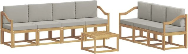 vidaXL Outdoor-Sofagarnitur 8-teilig aus Akazienholz mit Polstern in Weiß und Hellgrau, B/T/H: 59 x 59 x 37 cm - Bild 1
