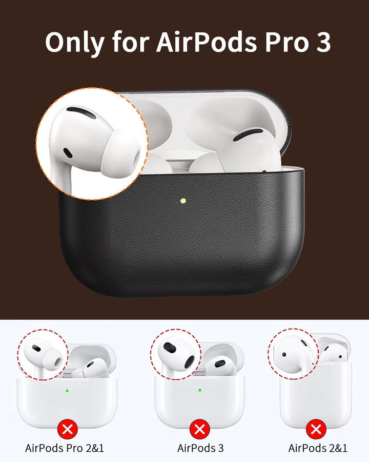 Eary Echtleder-Schutzhülle für AirPods Pro 3, stoßfestes Kopfhörer-Etui in Schwarz oder Braun - Bild 2