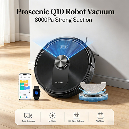 Proscenic Q10 Roboterstaubsauger mit Wischfunktion, 8000Pa Saugkraft, 360° LIDAR-Navigation und 200 Minuten Laufzeit, Schwarz