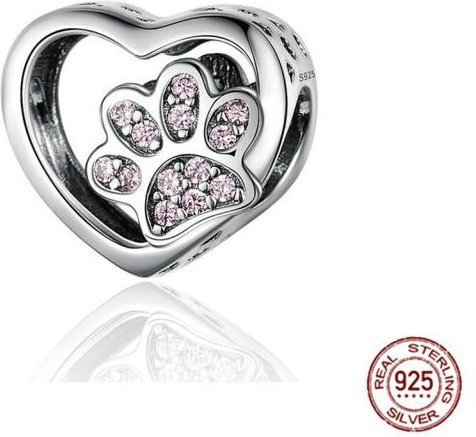Allbestart Charm Herzförmige Katzenpfote, 925 Silber, Perle, Zirkonia, Damen - Bild 1